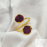 Natural Raw Ruby Ring, Rose Quartz Ring, Adjustable Two Stones Ring, Crystal Jewelry, Rough Gemstone Ring, Statement Ring, Unique Jewelry